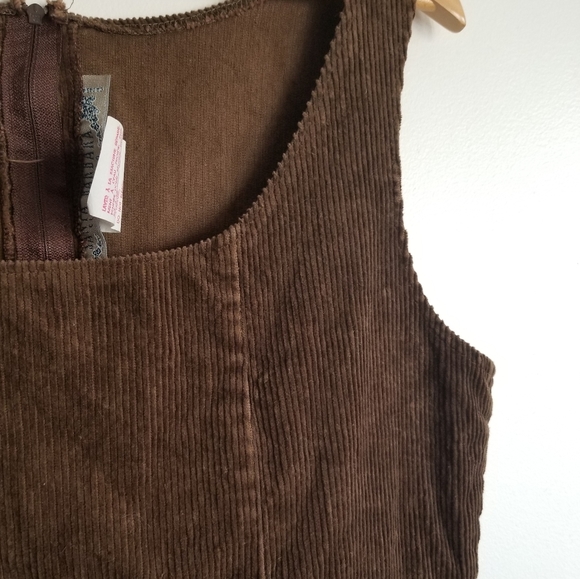 Vintage brown corduroy sleeveless dress romper - Picture 2 of 8
